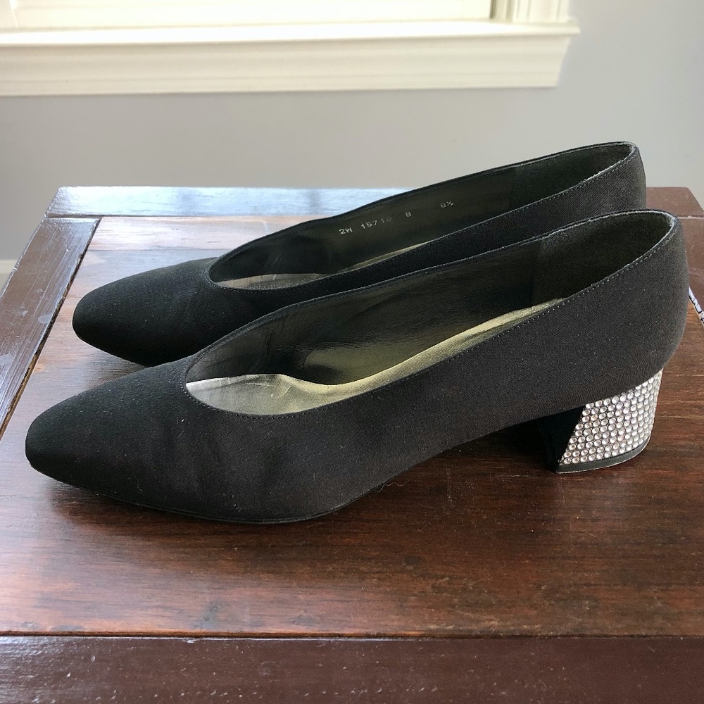 Stuart Weitzman Black Heels with Glittering Silver Block